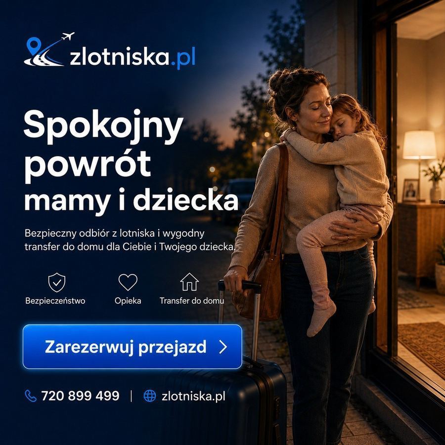 Spokojny powrót mamy i dziecka z lotniska